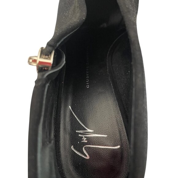 Giuseppe Zanotti Black Suede Pointed Toe Zip Booties Heels - Picture 4 of 4